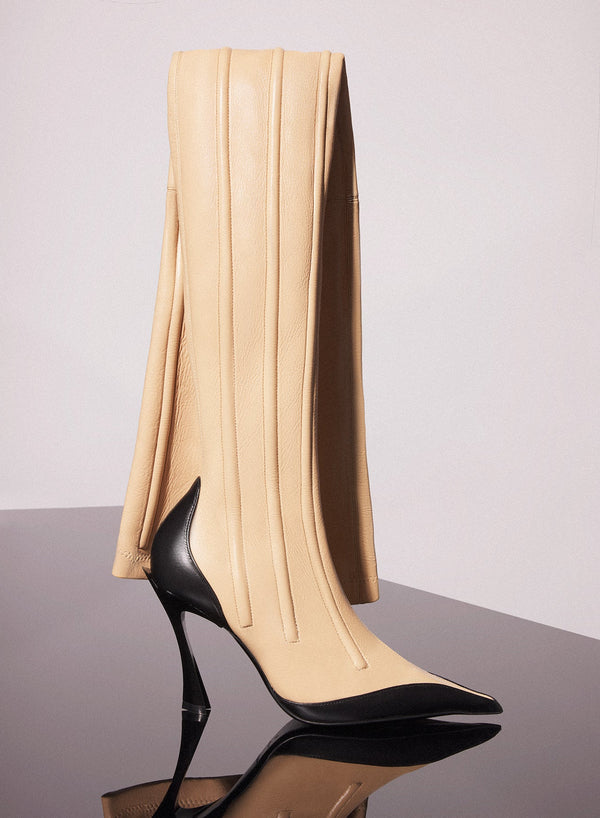 tan boned leather fang 95 thigh high boots