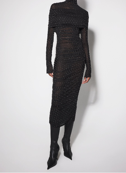 black embellished ruched dress
