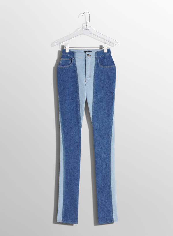 blue bi-color skinny jeans