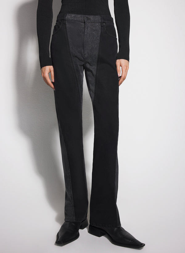 black bi-color straight leg jeans