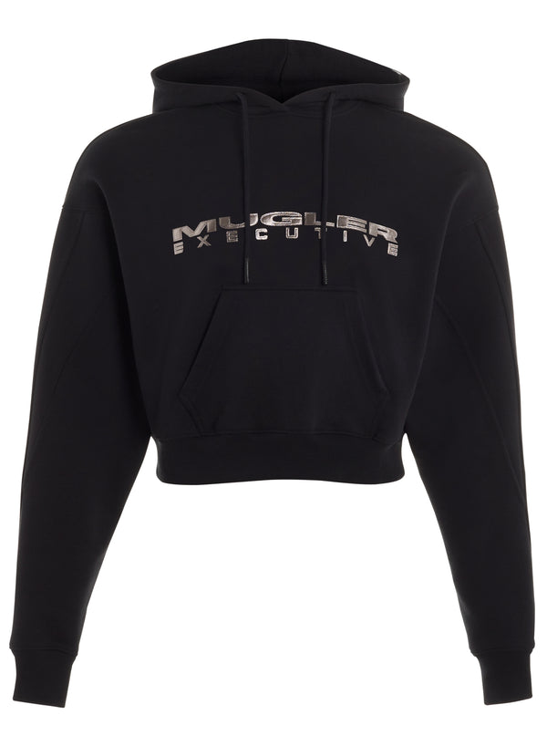 black mugler logo hoodie