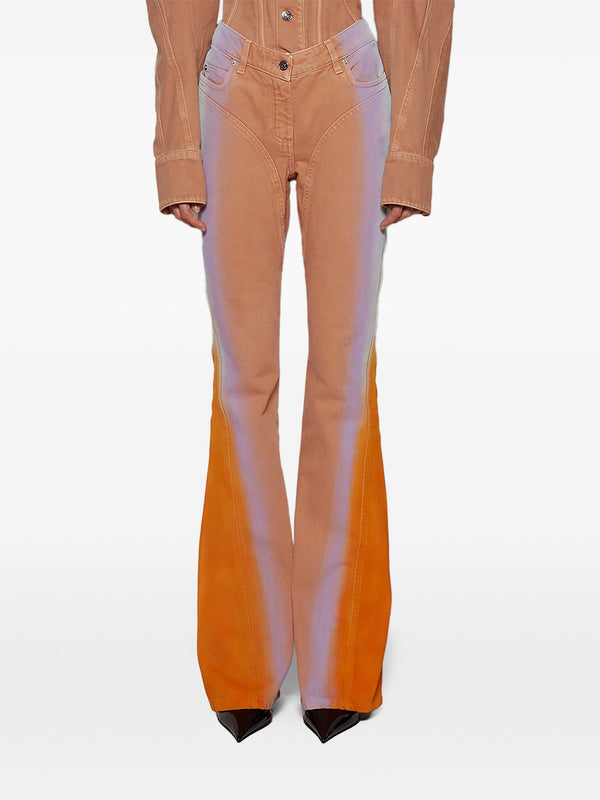 tan gradient-effect flared jeans