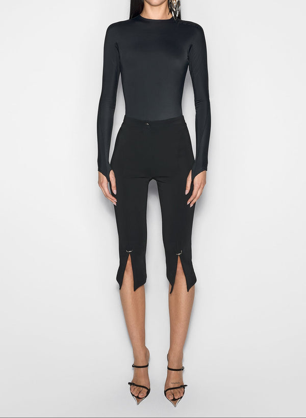 black shoulder logo bodysuit