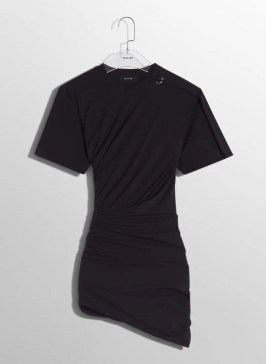 black draped pierced day dress