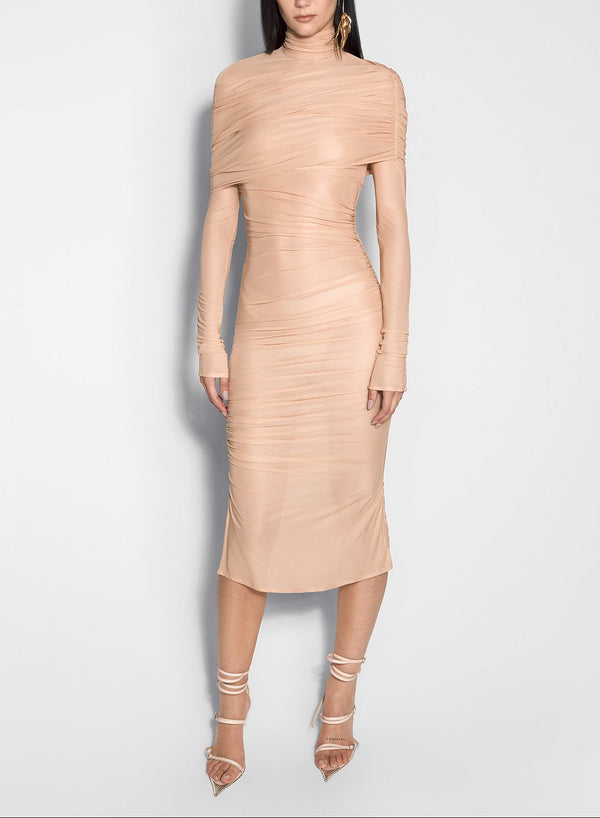 nude sheer ruched dress