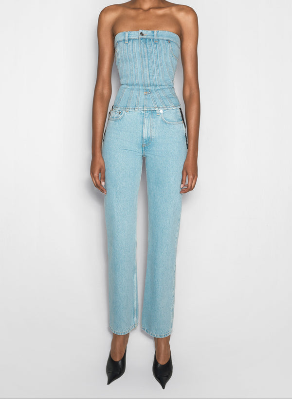 blue denim bustier