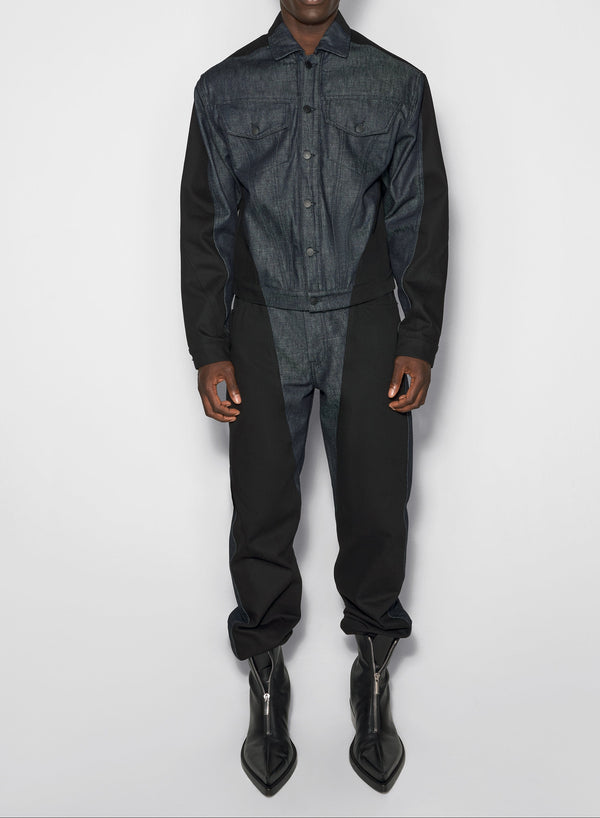 raw blue bi-color denim jacket