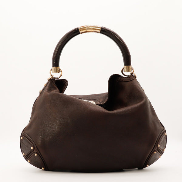 Sac Gucci Hobo Bamboo cuir grainé marron vue de face occasion authentique — AMANA Vintage