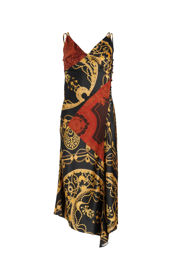 Regenerated Silk & Ornament Jewelry Cocktail Dress