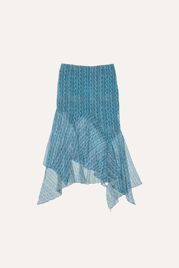 Kajsa long draped skirt printed cable knit blue