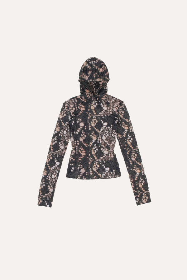 Theresa hooded top printed distressed knit