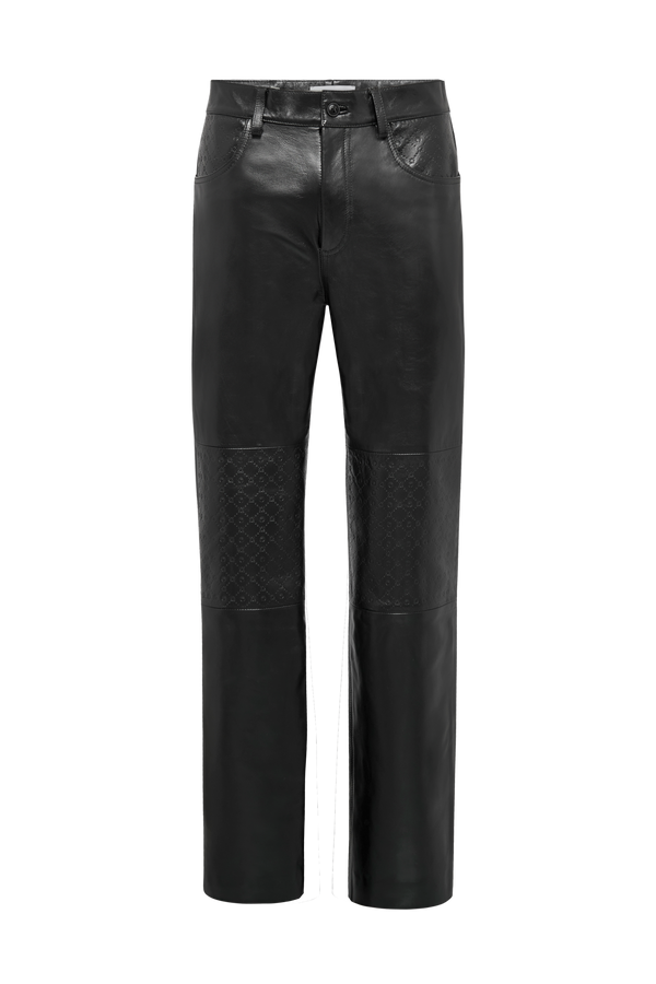 Moonogram Embossed Leather Wide Leg Pants