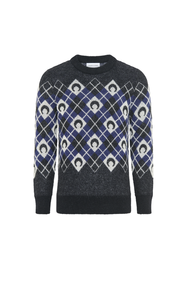 Moon Argyle Knit Crewneck Sweater