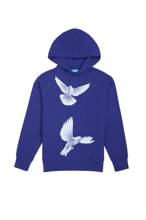FREEDOM DOVES PERSIAN BLUE HOODED SWEATER