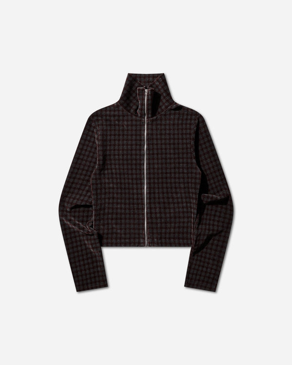 Our Legacy Wmns Slim Zip Longsleeve Merlot Houndini Check Velour Sweatshirts Track Tops W2266SMH 001