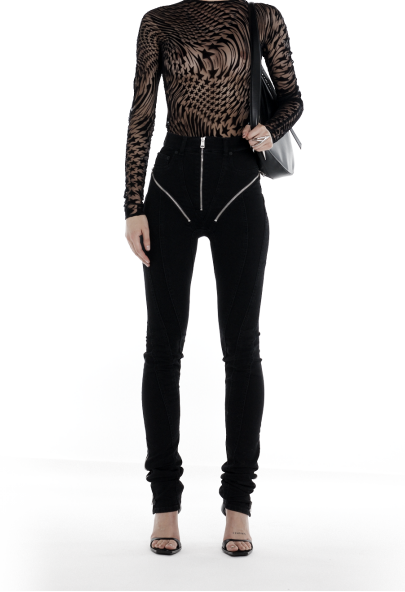 zipped Iconic spiral denim