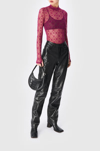 Moonogram Embossed Leather Straight Leg Pants
