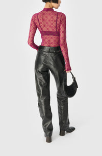 Moonogram Embossed Leather Straight Leg Pants