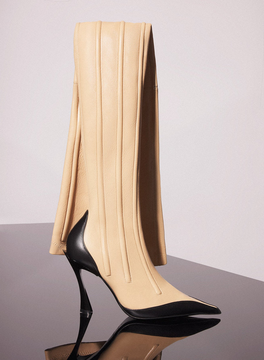 tan boned leather fang 95 thigh high boots