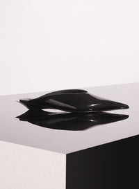 black shiny leather fang flat mules