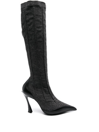 washed black denim fang 95 boots