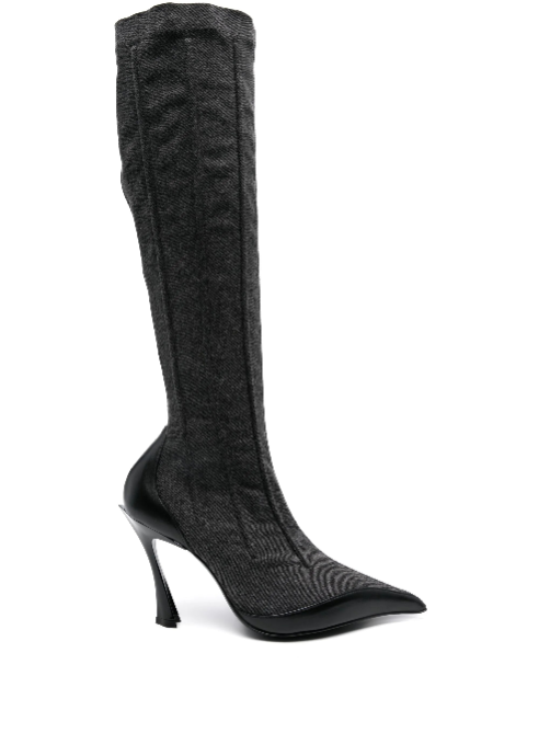 washed black denim fang 95 boots
