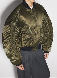 military green satiny bomber jacket