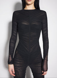 black ruched bodysuit