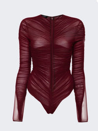 red ruched bodysuit