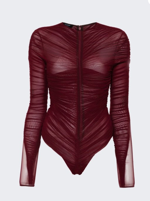 red ruched bodysuit