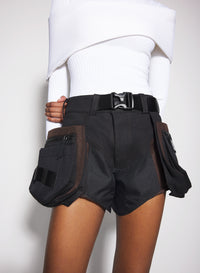 black technical fabric cargo shorts