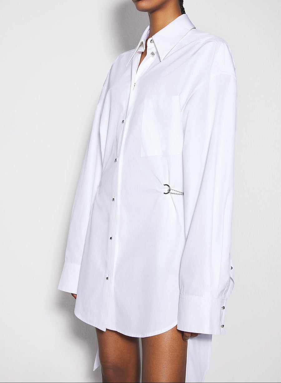 white shirt dress with chain