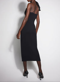 black cocktail dress with metallic details