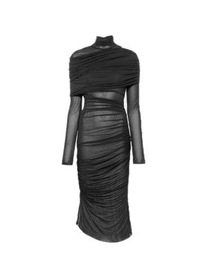 black sheer ruched dress