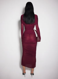 red sheer ruched dress