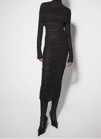 black embellished ruched dress