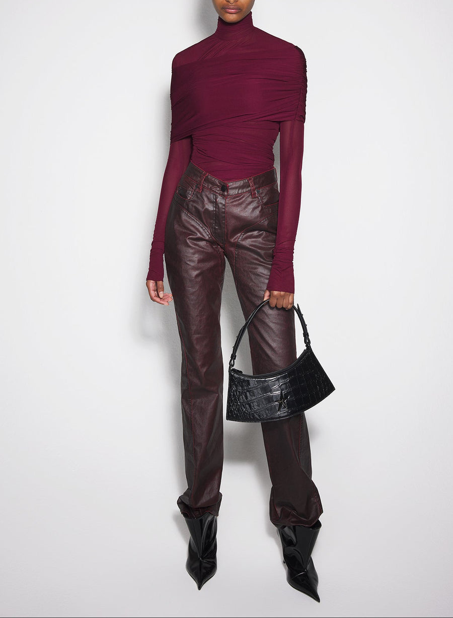 red ruched top