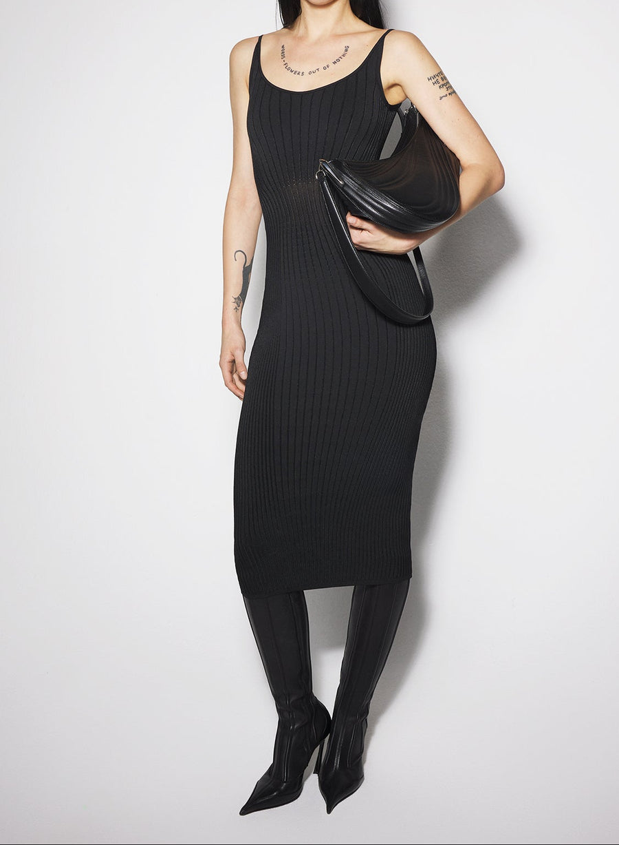 black fitted knit dress