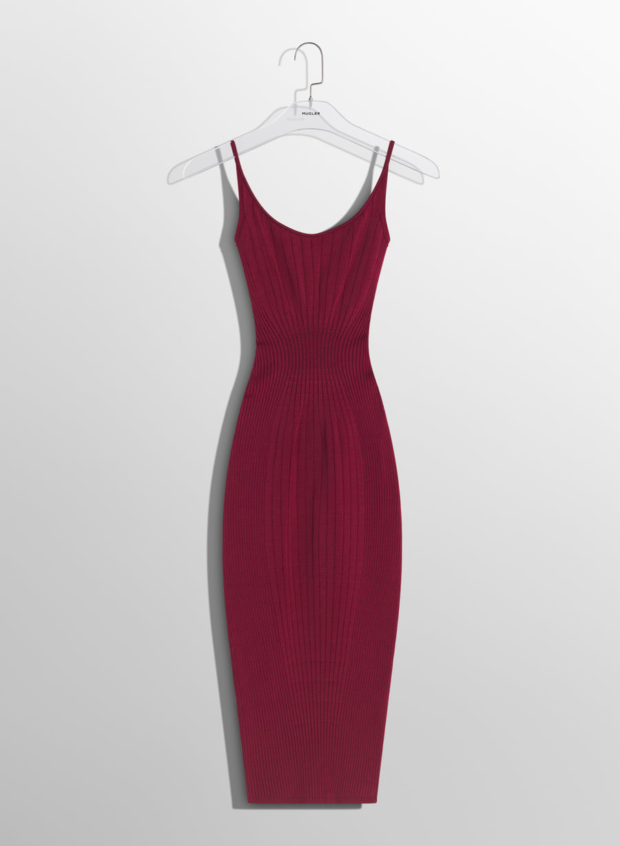 red fitted knit dress
