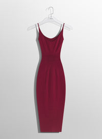 red fitted knit dress