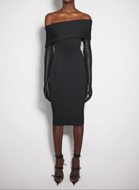 black off-shoulder knit dress