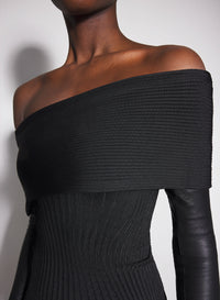 black off-shoulder knit dress