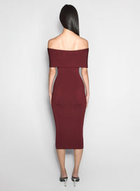 red off-shoulder knit dress
