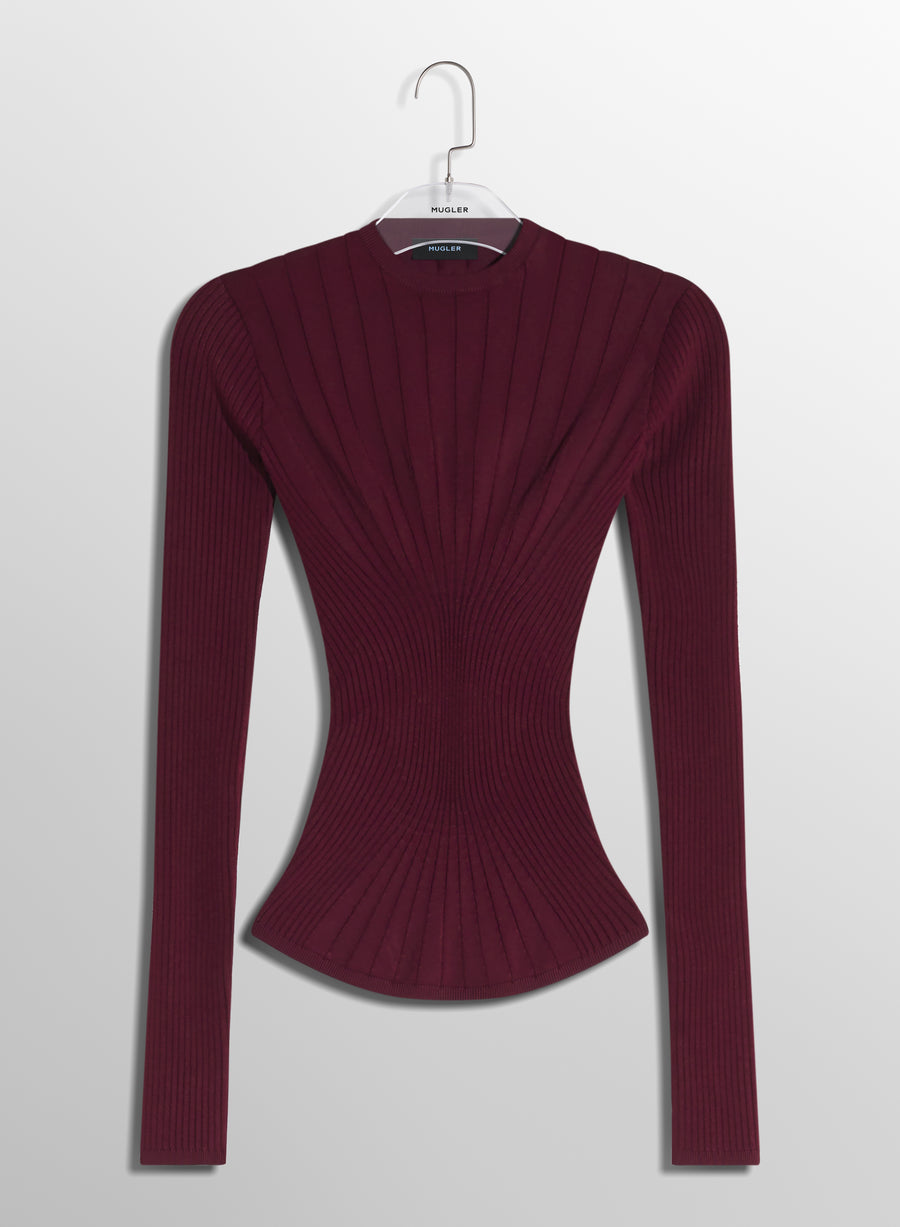 red sculpting knit top