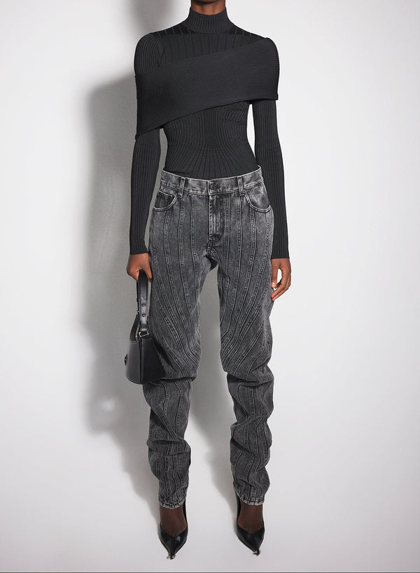 black sculpting knit top