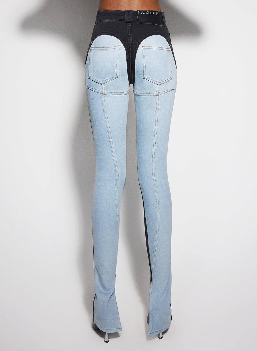 blue bi-color skinny jeans