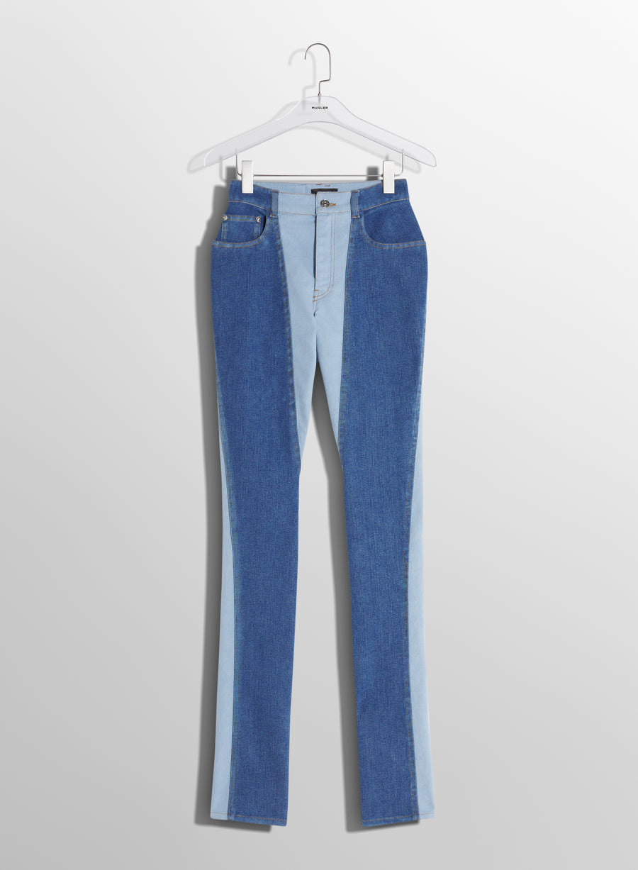 blue bi-color skinny jeans