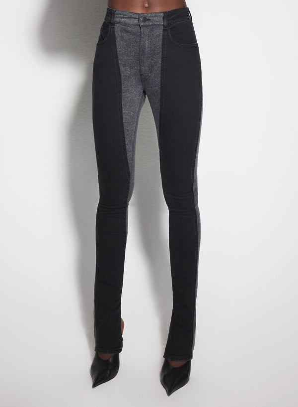 black bi-color skinny jeans