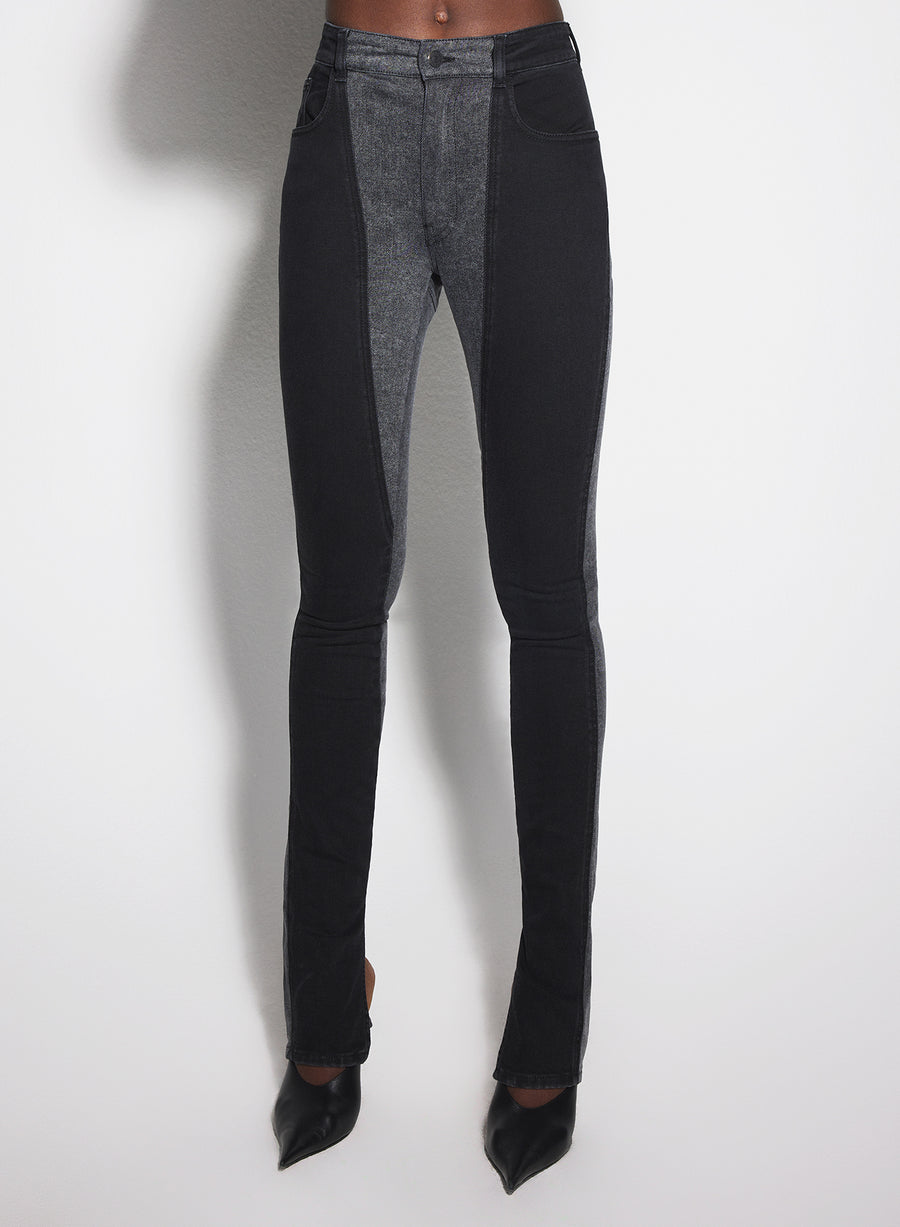 black bi-color skinny jeans