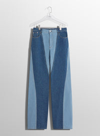 blue bi-color straight leg jeans